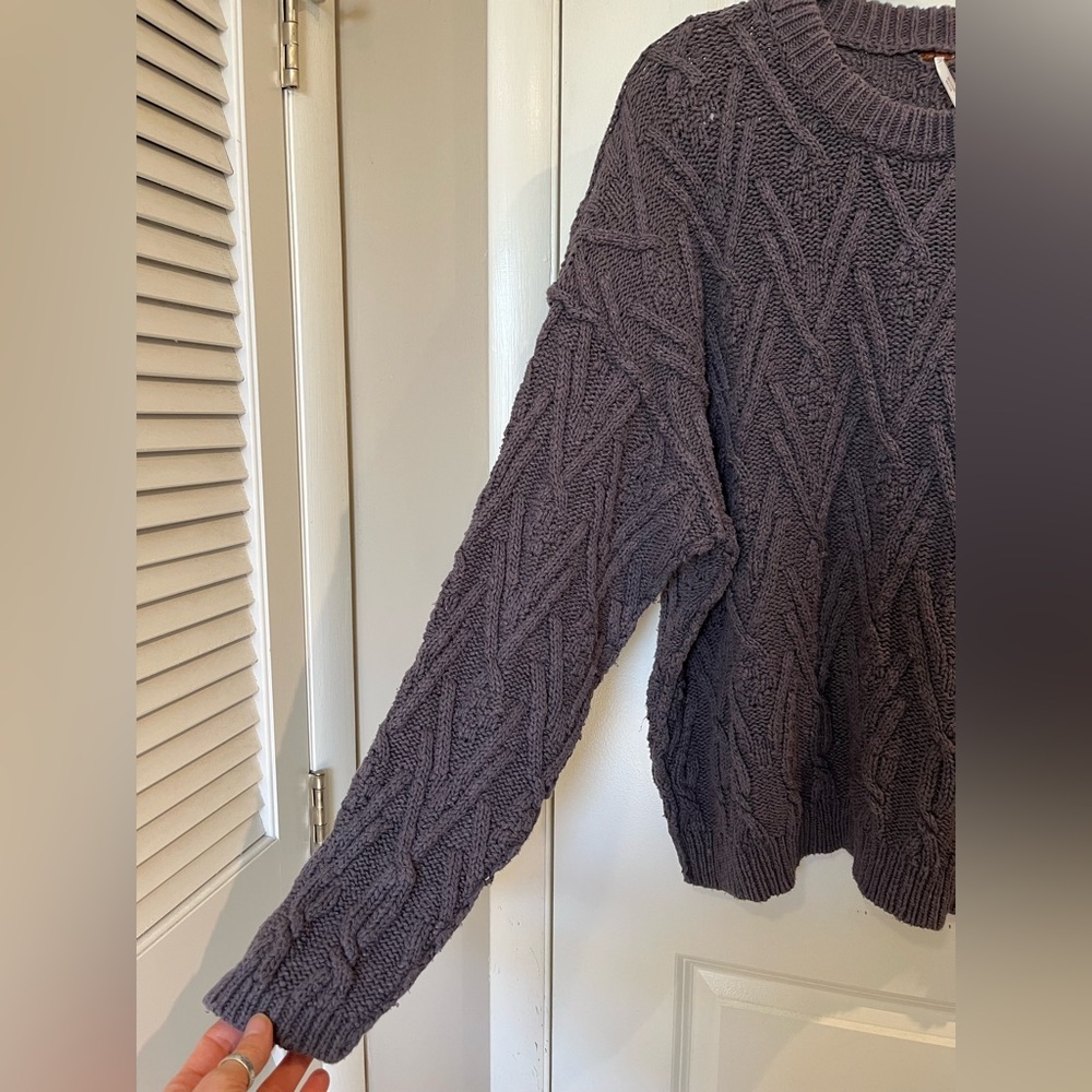 Free People Isla Cable Knit Tunic Sweater Sz L Gray(Shaded Rock)Cotton Oversized - Picture 7 of 14
